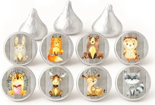 Etiquetas de animales del bosque del bosque para chocolates Hershey's Kisses de Adore By Nat - Juego de 240 calcomanías de dulces para fiesta