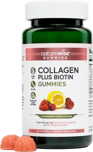 NatureWise Gomitas de colágeno - Gomitas de colágeno hidrolizado - Péptidos de tipo 1 y 3 para mujeres + Biotina, vitamina C, E y zinc para el apoyo