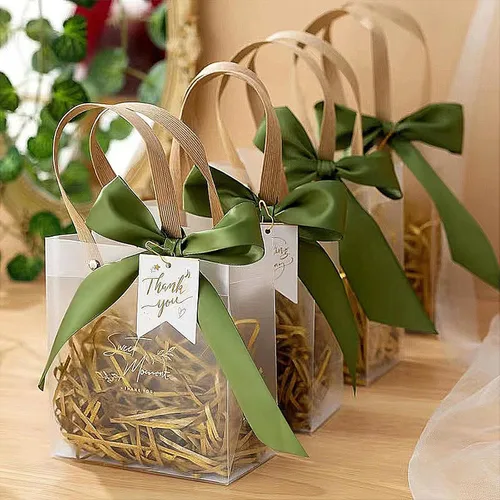 ZSMSTW 5 bolsas de regalo de PVC transparente con asas, bolsas de plástico reutilizables para regalos de boda, fiesta de cumpleaños, bolsas de Matcha