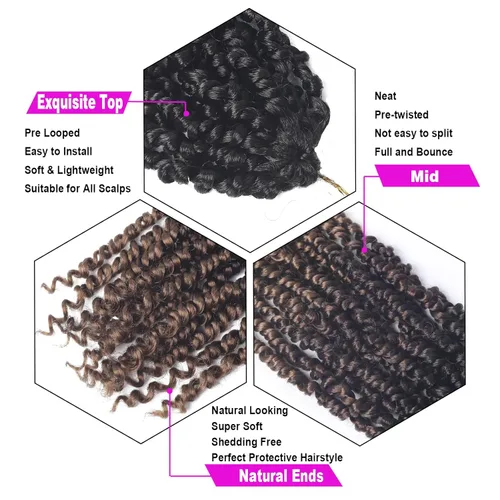 Miniatura 4 de Bileaf Cabello Passion Twist Ombré con Bucles Pre-hechos de 10 Pulgadas, Cabello de Ganchillo Passion Twist para Mujeres, Trenzas de Ganchillo Boho