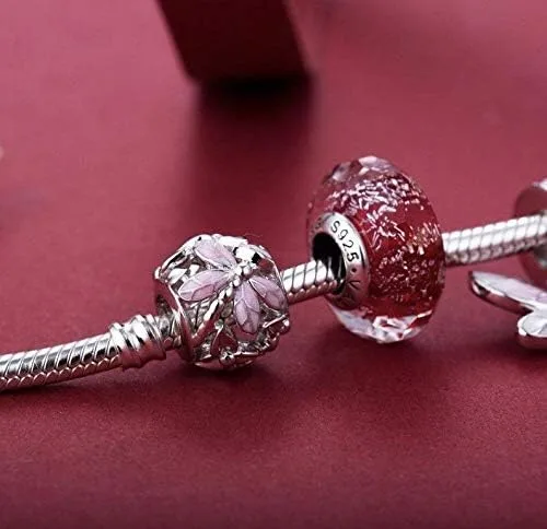 Miniatura 2 de Bolenvi Abalorio de plata de ley 925 con diseño de dragón de libélula rosa para pandora y pulseras o collares similares Plata esterlina Sin gemas