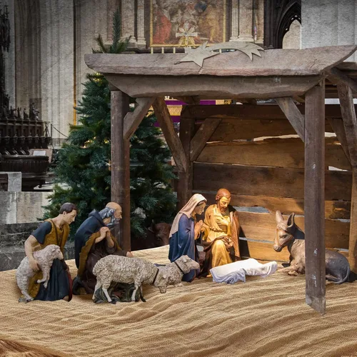 Miniatura 3 de Patelai 4 Piezas Camino de Mesa de Natividad de Navidad 47 x 70 Pulgadas Camino de Mesa Rústico de Arpillera Accesorios de Escena de Natividad