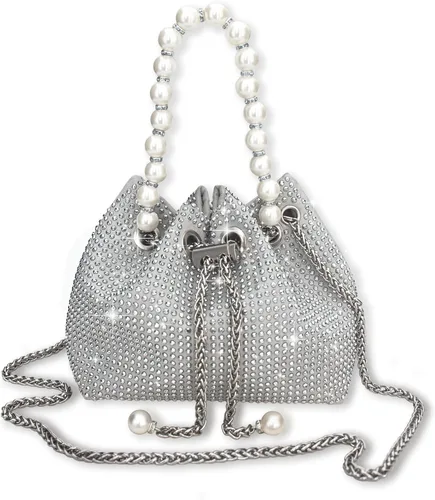 Bolso de mano con diamantes de imitación plateados, brillante y delicado, bolso de noche de diamantes de imitación plateado de lujo, ligero y