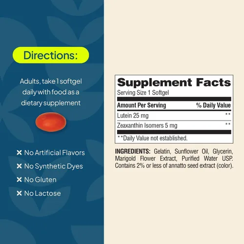 Miniatura 3 de Nature's Wonder Luteína de fuerza clínica 25 mg con zeaxantina 5 mg cápsulas blandas para adultos, apoya la visión y la salud ocular, sin gluten