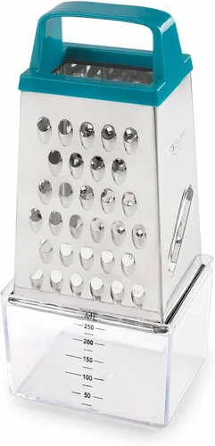 Lacor - 61363 – Rallador de cocina con recipiente de acero inoxidable, incluye recipiente para alimentos de 8.5 fl oz, 4 lados de corte: fino,