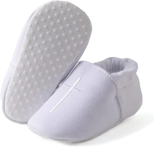Miniatura 2 de KESICI Zapatos de bautismo para bebés niños y niñas, zapatos de bautizo blancos para recién nacidos con cruz bordada para bebés niños y niñas