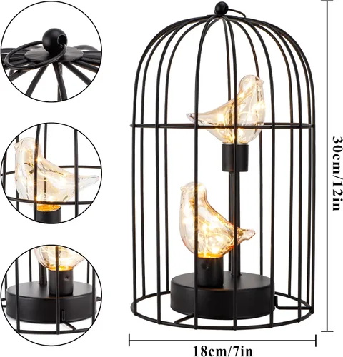 Miniatura 2 de JHY DESIGN Lámpara decorativa con forma de jaula para pájaros, funciona con pilas, de 13" de alto, luz de acento inalámbrica con luces de hadas