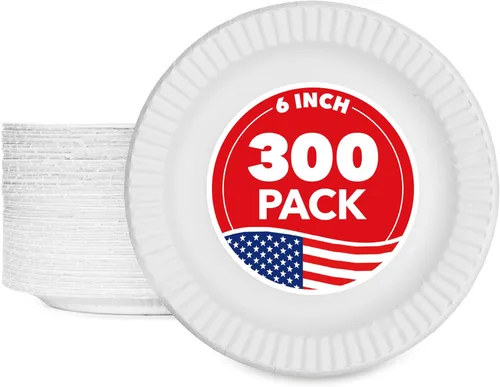 Stock Your Home Platos de papel de 6 pulgadas sin recubrimiento, platos de postre desechables para todos los días, plato de papel de 6 pulgadas, a