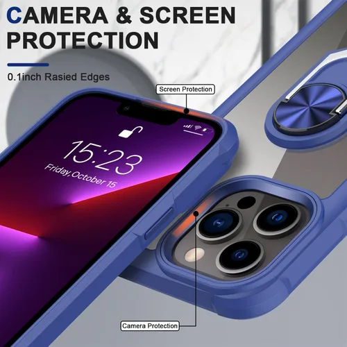 Miniatura 2 de Funda para iPhone 13 Pro con protector de pantalla, cristal transparente, antiamarillo, acrílico resistente, funda protectora de grado militar