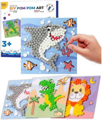 Little Jupiter Arte de pompones de bricolaje, hace 3 piezas de arte, manualidades para niños y niñas de 3 a 5 años, manualidades para niños