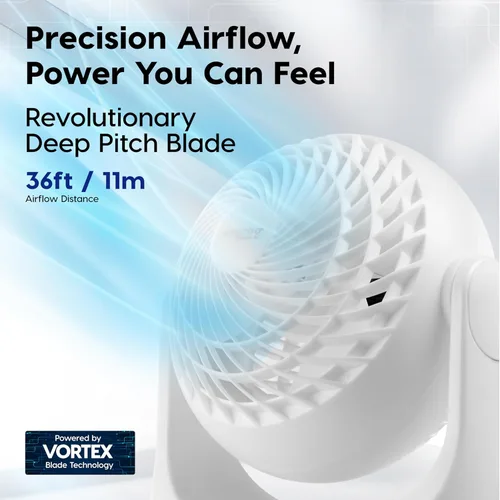 Miniatura 7 de IRIS USA WOOZOO Ventilador de escritorio, circulador de aire oscilante, 3 velocidades, distancia máxima de aire de 36 pies, cobertura de 244 pies