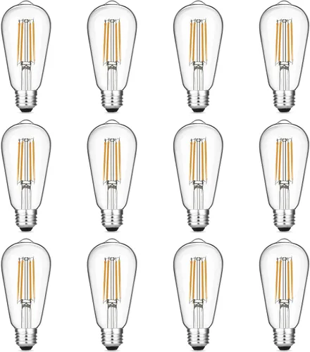 Gozelux Paquete de 12 bombillas LED Edison vintage equivalentes a 60 W, bombillas decorativas de filamento antiguo con 90+ CRI, blanco cálido 2700