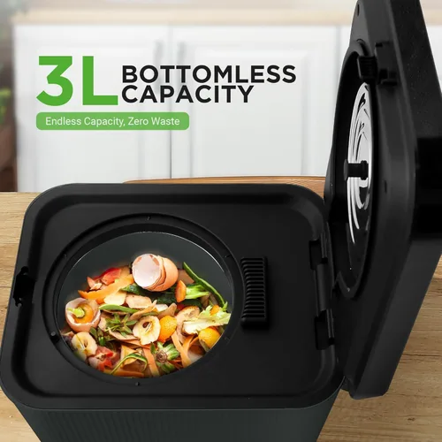 Miniatura 5 de Nutrichef Compostador eléctrico de cocina de 3 litros – Material orgánico de compostaje y restos de comida Papelera automática de abono para Gris