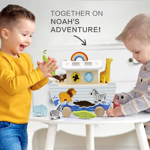 Miniatura 2 de bpmfkid Juego de juguetes de madera del Arca de Noé, juguetes educativos de animales de madera para niños pequeños, juguetes educativos