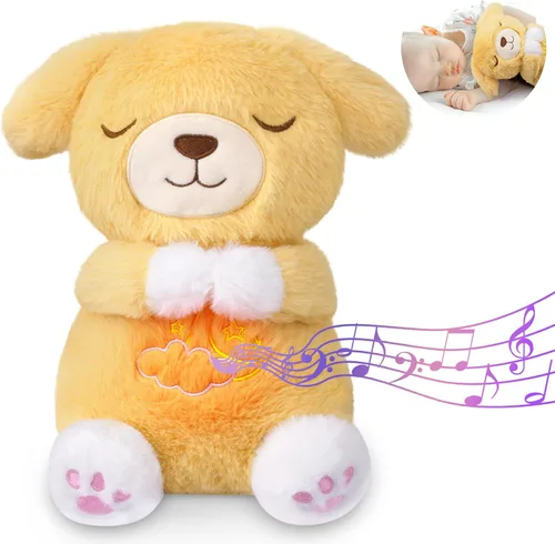 Miniatura 7 de Animal de peluche que respira – Juguete de peluche de gato negro, máquina de sonido relajante con movimiento de respiración realista y luces