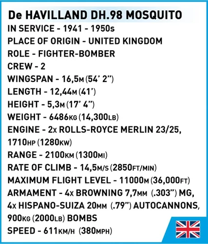 Miniatura 12 de COBI Colección Histórica WWII De Havilland DH.98 Mosquitero Avión, Madera