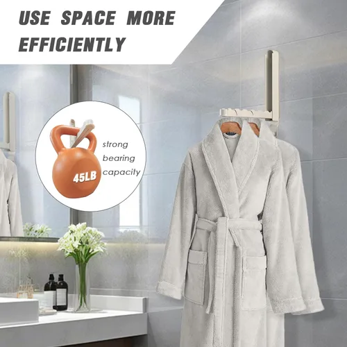 Miniatura 2 de Escurridor de ropa plegable con 3 soportes para montaje sobre la puerta y la pared, estante de metal para secadora de ropa con barra retráctil