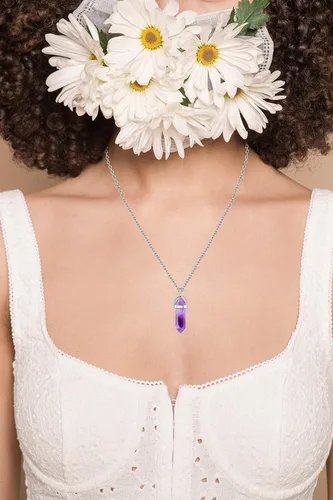 Miniatura 2 de QINJIEJIE Juego de collares de cristal de amatista curativa para mujer, colgantes de piedra de cuarzo, joyería de cristal púrpura natural, piedras