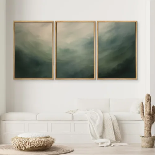 Miniatura 449 de SIGNWIN Lienzo enmarcado para pared, arte con pinceladas de flujo neutro en tonos beige abstractos, ilustraciones, arte moderno, decorativo