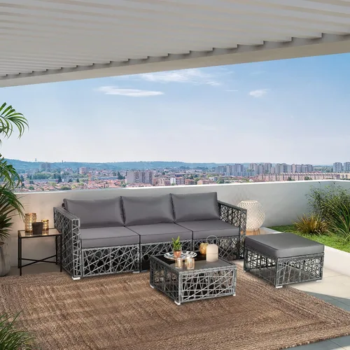 Miniatura 4 de Tangkula Patiojoy - Juego de muebles de patio de 5 piezas, para todo tipo de clima, resistente al aire libre, mimbre de ratán de polietileno, juego