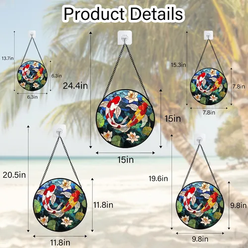 Miniatura 6 de Colgador de vitrales para colgar en ventanas, Koi y Lotus para puerta, decoración del hogar, atrapasoles de peces, Navidad, Día de la Madre, regalos