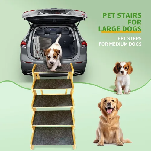 Miniatura 6 de Escaleras para perros pequeños, rampa de madera de bambú de 3 escalones para perros, mascotas/gatos para sofá, cama y automóvil, puede soportar un