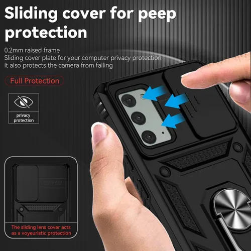 Miniatura 2 de Funda para Galaxy Note 20 5G, Samsung Note 20 SM-N981U con protector de pantalla de vidrio templado y cubierta de cámara deslizante, anillo Negro
