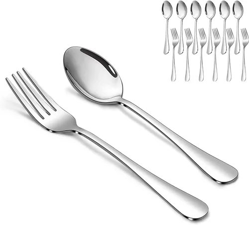 Miniatura 2 de Juego de tenedores y cucharas, 6 piezas de tenedores para ensalada de 6.7" y 6 piezas de cucharas para sopa de 6.7", juego de cubiertos de acero