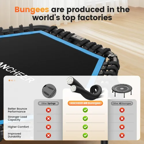 Miniatura 3 de ANCHEER Trampolín de rebote de 50 pulgadas para adultos, mini trampolín plegable 2026 con barra, trampolín de ejercicio para adultos, carga máxima