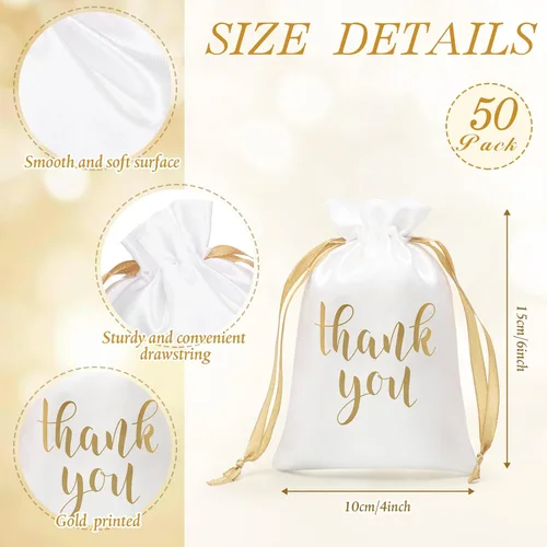 Miniatura 2 de Sieral 50 piezas de bolsas de regalo de raso con cordón "Thank You" para joyería y dulces, para mujeres, Navidad, boda, baby shower, cumpleaños