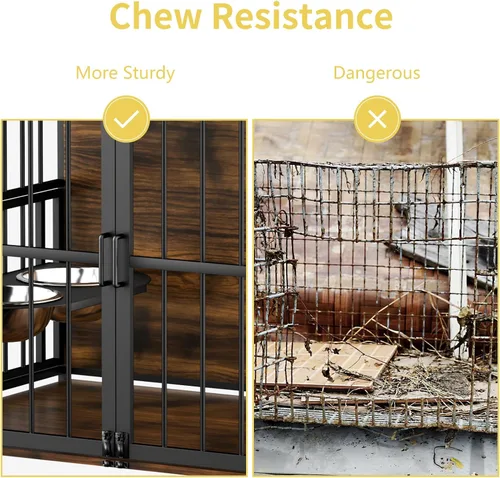 Miniatura 8 de ROOMTEC Jaula para Perros Estilo Mueble para Perros Grandes de Interior Super Resistente y Duradera con 2 Cuencos de Acero Inoxidable