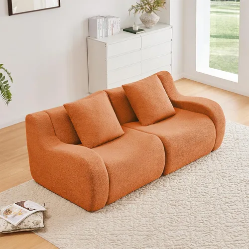 Miniatura 24 de Otomana de tela de peluche negra, moderno reposapiés modular sin hueso en una caja para sala de estar, cómodo diseño de asiento profundo,
