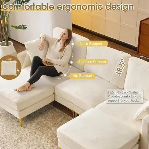 Miniatura 4 de VINGLI Sofá en forma de U de 100 pulgadas de ancho con otomana, asiento de 22 pulgadas de profundidad, cómodos sofás seccionales para sala de estar