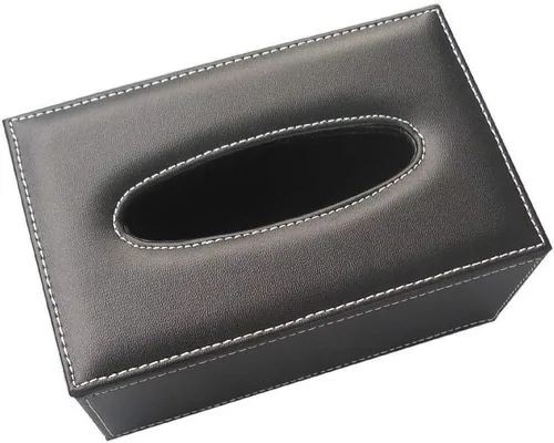 Miniatura 4 de Funda de piel sintética negra para cajas de pañuelos cortas de 3.1 pulgadas de alto, funda para pañuelos faciales para el hogar, oficina, automóvil