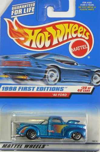 Hot Wheels - Primeras Ediciones 1998 - Ford Pickup 1940 - Die Cast - N.º 20 de 40 Coches - Pintura Azul Metálica - Coleccionista #654 - Edición