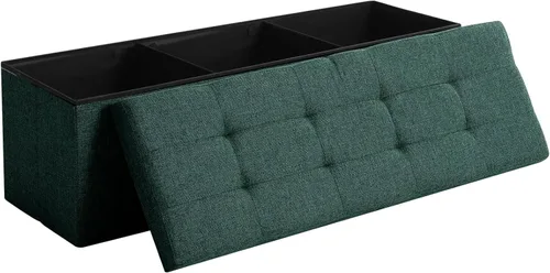 Miniatura 30 de Otomano de Almacenamiento Cúbico Pequeño, Reposapiés Plegable, Asiento Cuadrado, Otomano Acolchado de Lino Beige