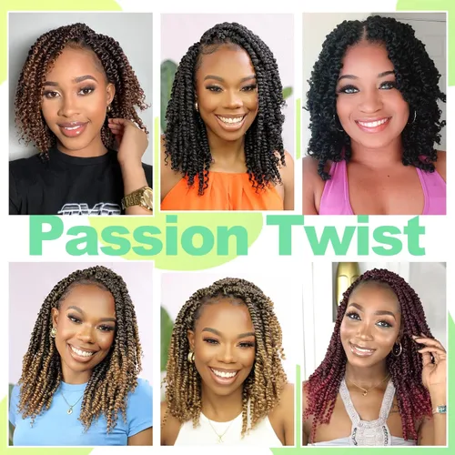 Miniatura 6 de Pelo de ganchillo Passion Twist de 10 pulgadas, 8 paquetes, cabello Passion Twist pre-trenzado, cabello de ganchillo Passion Twist para mujeres 1b
