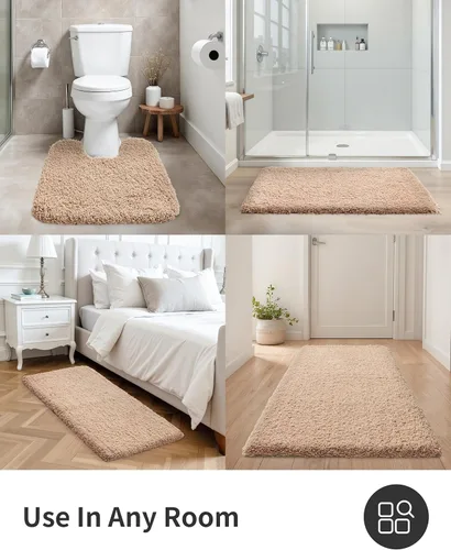 Miniatura 8 de ILANGO Alfombras de Baño Beige 32" × 20" Antideslizantes y Súper Absorbentes Extra Gruesas Suaves, Alfombra de Baño Lavable para Piso, Alfombra