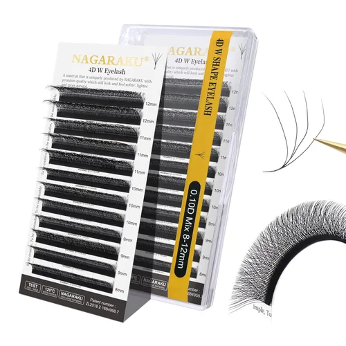 Miniatura 277 de NAGARAKU Extensiones de pestañas Double Tips 4D W, suministros con puntas dobles, gruesas con rizado D de 0.07 mm, bandeja mixta 8-15 mm, 0.07-D