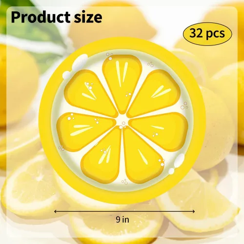 Miniatura 2 de Platos de papel de limón – 32 platos desechables de fiesta de limón de 9 pulgadas, platos de postre de ensalada de frutas cítricas amarillas