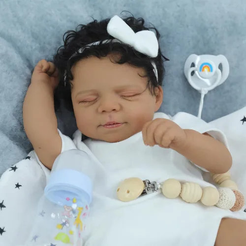 Miniatura 9 de SCOM Muñecas de bebé renacidas Niño Negro - 18 Pulgadas Muñecas recién nacidas realistas Muñecas de bebé recién nacidas afroamericanas Muñeca