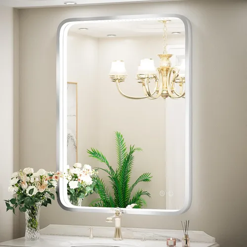 Miniatura 11 de Espejo de baño LED de 20 x 28 pulgadas con luces, marco de metal negro, espejo de tocador iluminado para pared, espejo LED regulable de 3000 K/4500