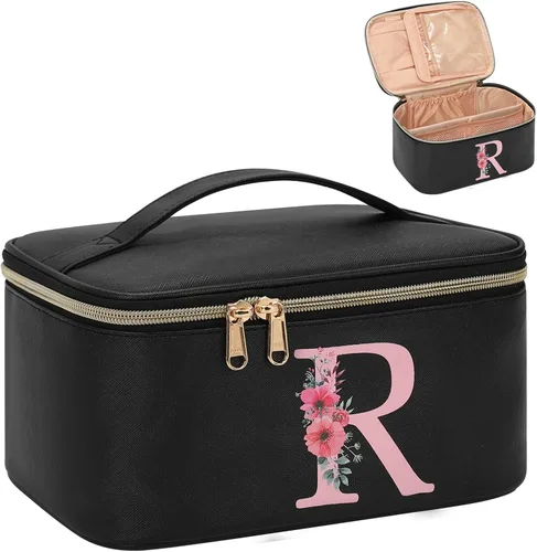 Miniatura 84 de OCHEAL Bolsa de maquillaje personalizada, bolsa de maquillaje beige para mujer, kit de aseo de viaje con monograma, organizador de cosméticos listo