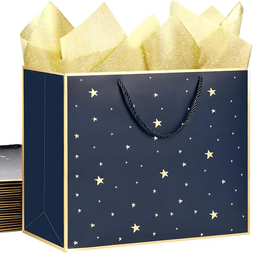 Miniatura 25 de 10 bolsas de regalo con papel de seda de 8 x 4 x 11 pulgadas. Kraft 8