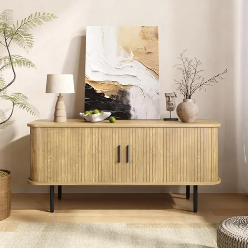 Miniatura 4 de Befrases Mueble de TV Moderno de 47" de Ancho con Almacenamiento para TVs de hasta 55 Pulgadas, Centro de Entretenimiento de TV Acanalado
