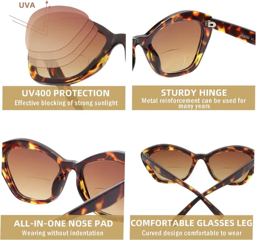 Miniatura 5 de LADEESSE 3 Pack Reading Sunglasses for Women Fashion Cateye Sun Readers Outdoor Reading Glasses UV400