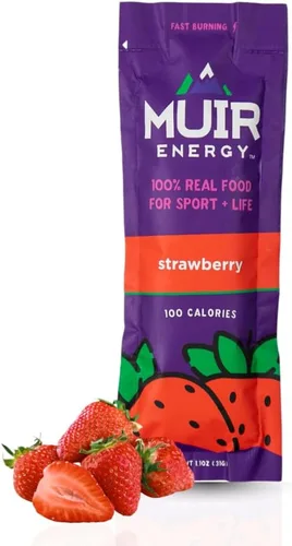 MUIR Strawberry Real Food Energy Gel - 10 unidades | Gel orgánico vegano de resistencia sin gluten sin gluten de combustión rápida | Energía limpia