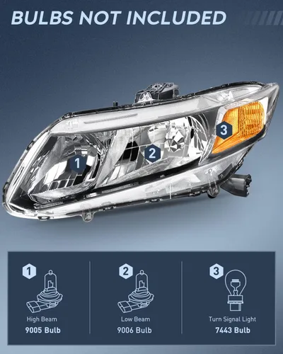 Miniatura 2 de Nilight Conjunto de faros para Honda Civic Sedán 4 puertas 2012 2013 2014 2015 y Coupe 2 puertas 12 13, Carcasa negra Carcasa negra + reflector ámbar