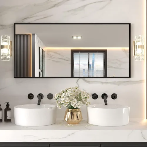 Miniatura 27 de LOAAO Espejo de Baño Rectangular de 22"X30" Negro para Pared, Marco de Aleación de Aluminio Negro Mate, Se Cuelga Vertical u Horizontalmente, Fácil