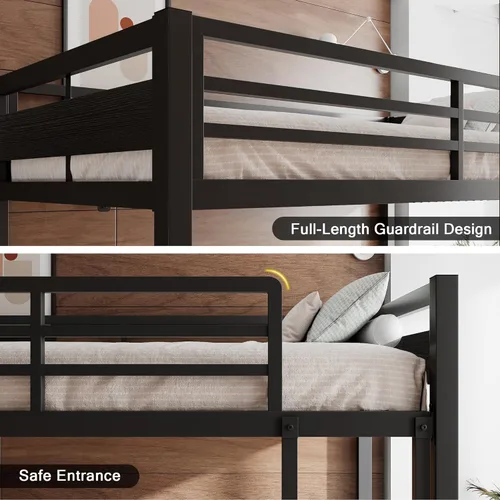 Miniatura 6 de Einhomn Litera matrimonial sobre matrimonial, cama de metal resistente con escalera y barandilla de longitud completa, espacio de almacenamiento
